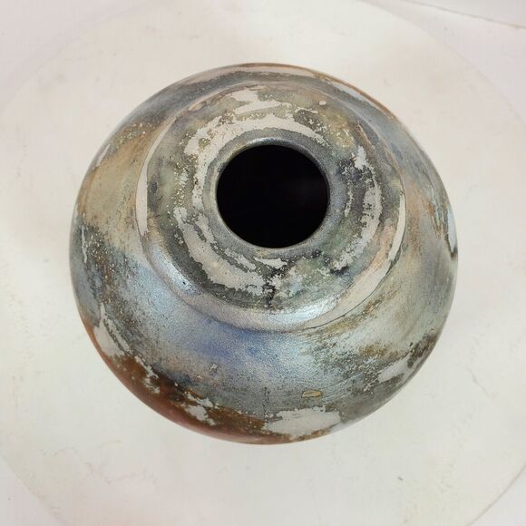 Vintage Raku Handmade BOHO Vase Bowl ART 6x6 Inch Distressed Signed Pottery - Picture 5 of 6